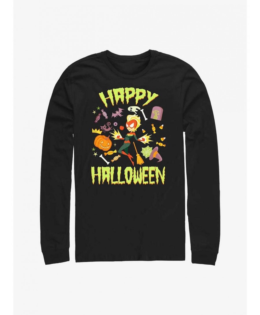 New Arrival Marvel Captain Marvel Happy Halloween Long-Sleeve T-Shirt $12.17 T-Shirts