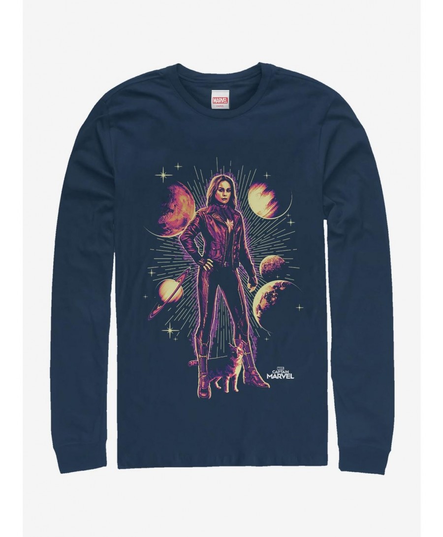 Wholesale Marvel Captain Marvel Cat Planet Long-Sleeve T-Shirt $11.19 T-Shirts