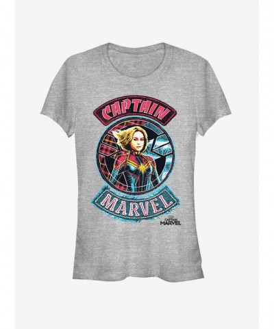 Flash Sale Marvel Captain Marvel Patches Girls T-Shirt $7.97 T-Shirts