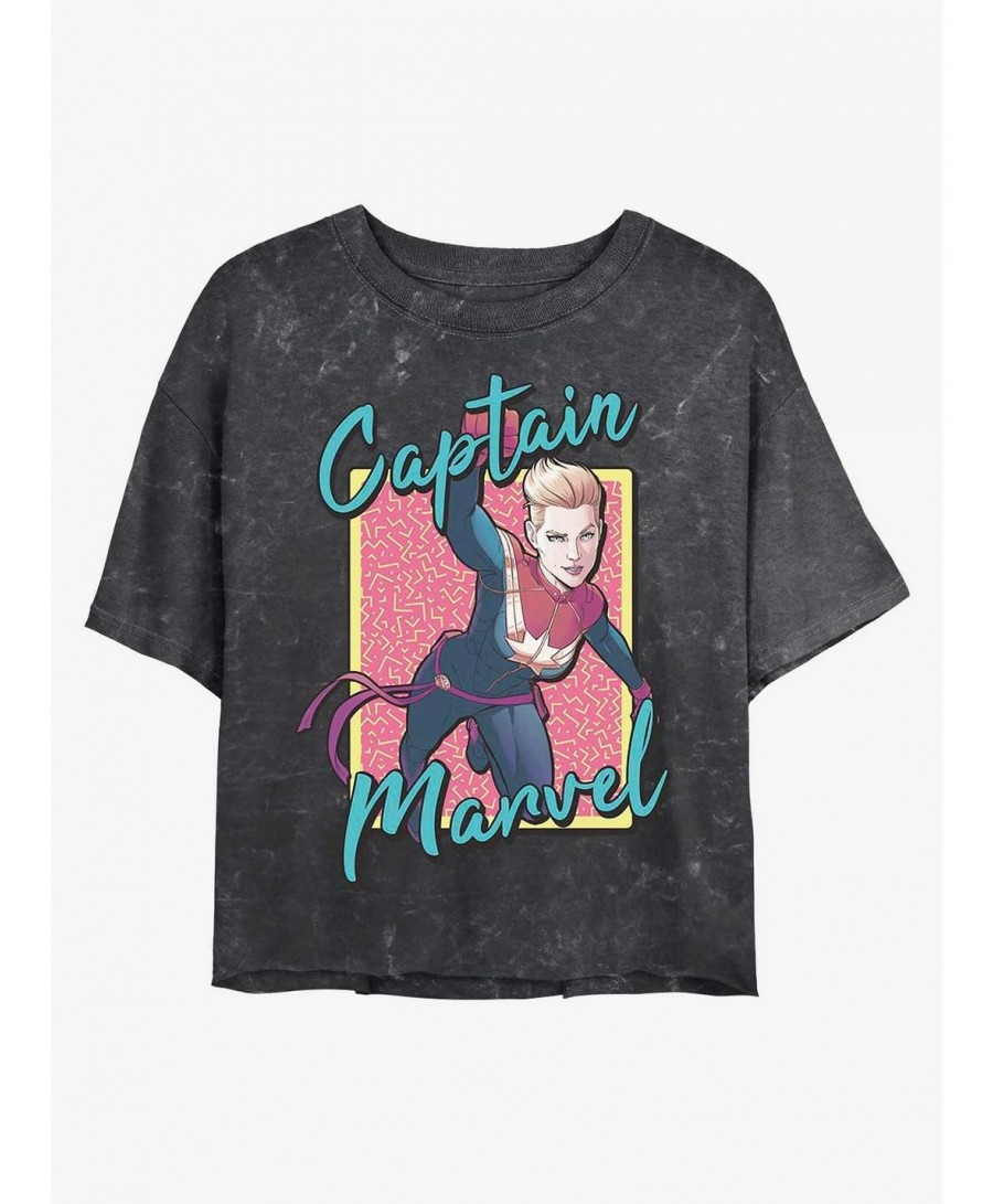 Wholesale Marvel Captain Marvel 90's Captain Marvel Mineral Wash Crop Girls T-Shirt $13.58 T-Shirts