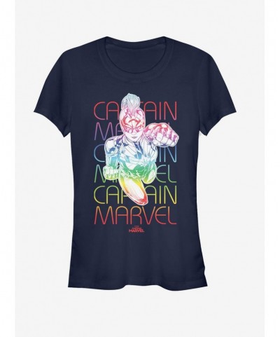 Fashion Marvel Captain Marvel Rainbow Power Girls T-Shirt $7.72 T-Shirts