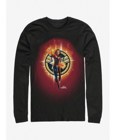 Bestselling Marvel Captain Marvel Flame Logo Long-Sleeve T-Shirt $12.17 T-Shirts