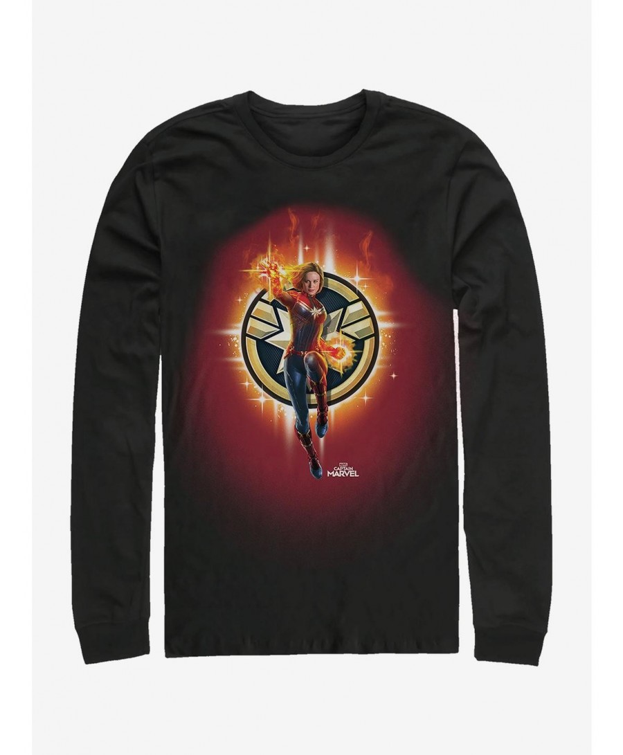 Bestselling Marvel Captain Marvel Flame Logo Long-Sleeve T-Shirt $12.17 T-Shirts