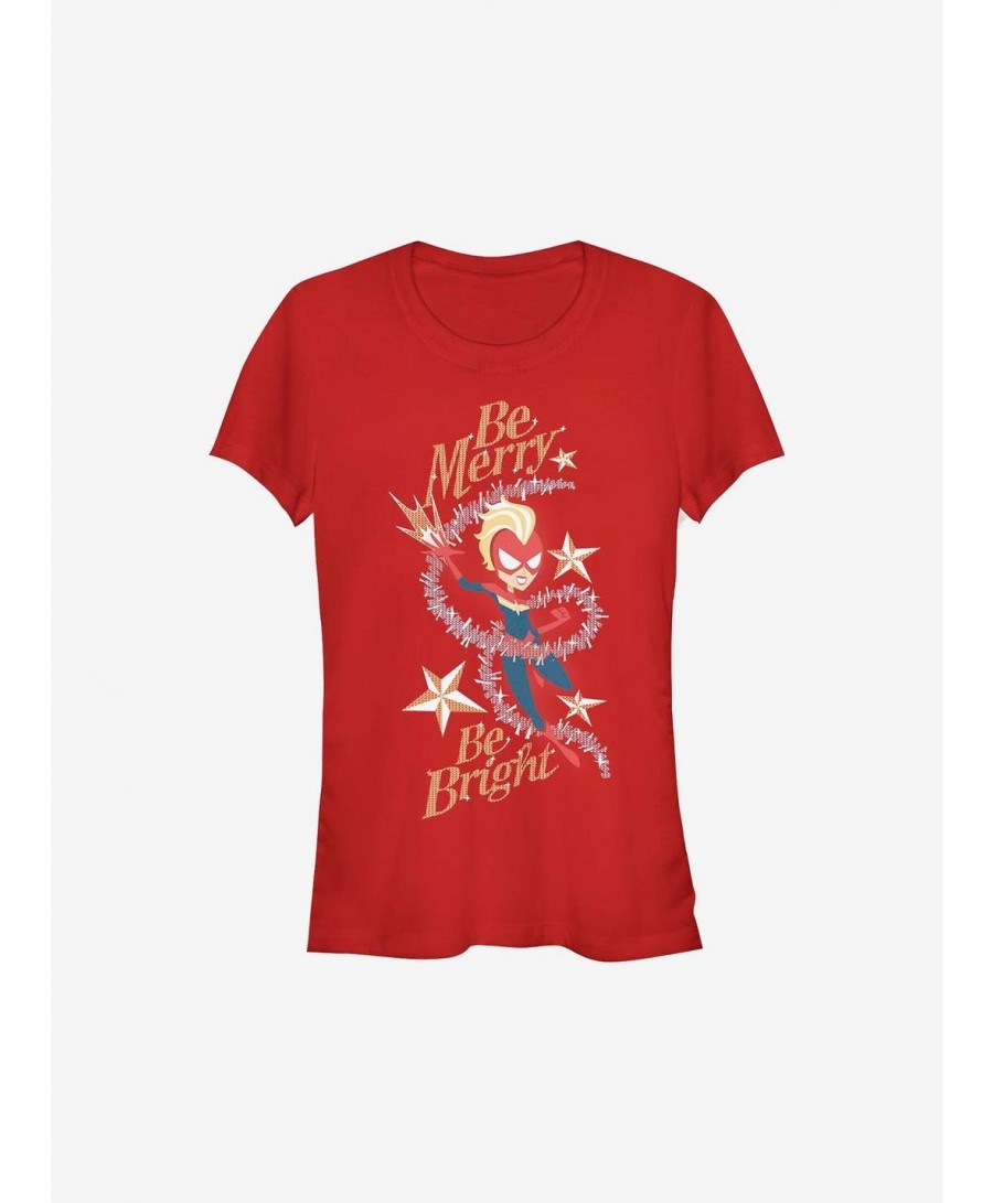 Best Deal Marvel Captain Marvel Be Merry Holiday Girls T-Shirt $8.47 T-Shirts