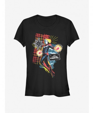 Limited-time Offer Marvel Captain Marvel 90s Grunge Patch Girls T-Shirt $11.45 T-Shirts