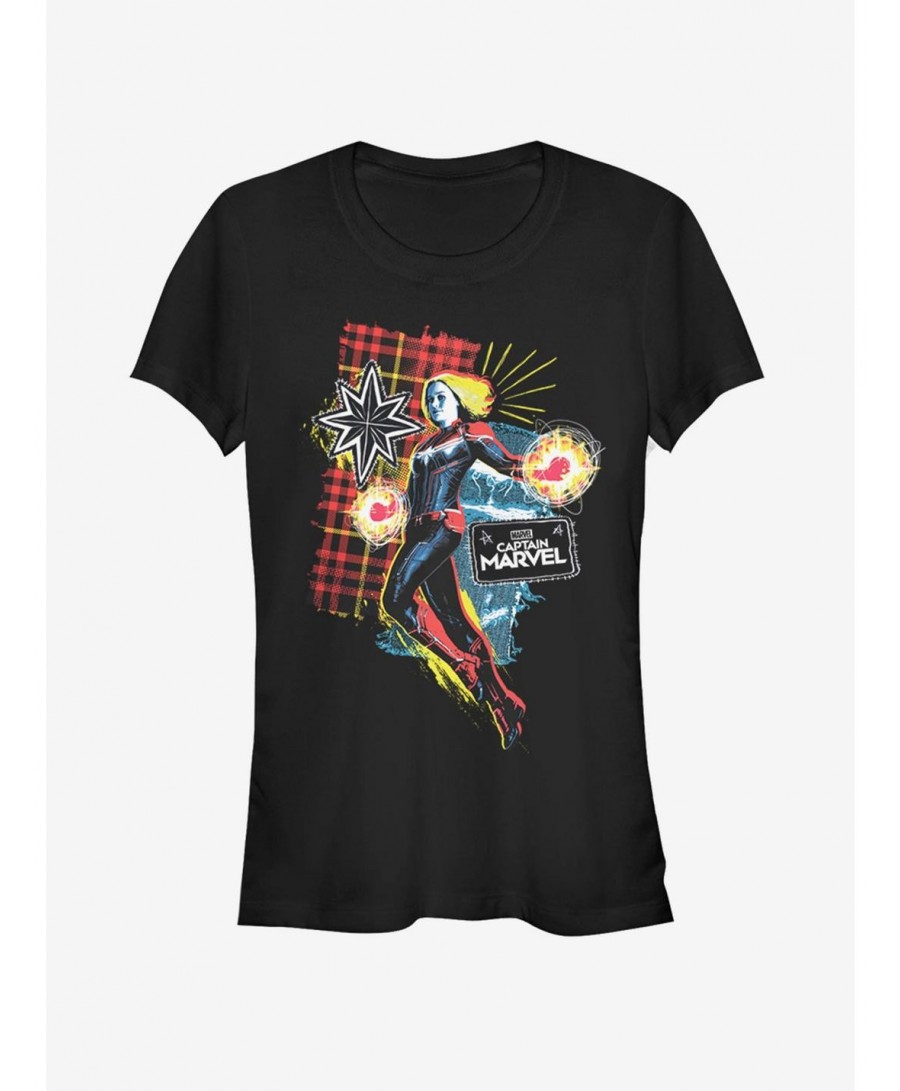 Limited-time Offer Marvel Captain Marvel 90s Grunge Patch Girls T-Shirt $11.45 T-Shirts