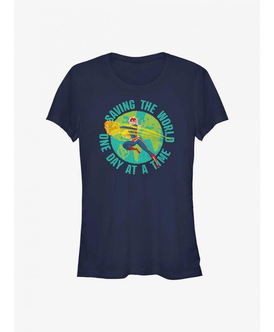 Seasonal Sale Marvel Captain Marvel Earth Day Saving The World Girls T-Shirt $10.71 T-Shirts