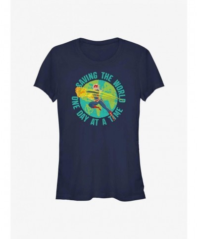 Seasonal Sale Marvel Captain Marvel Earth Day Saving The World Girls T-Shirt $10.71 T-Shirts