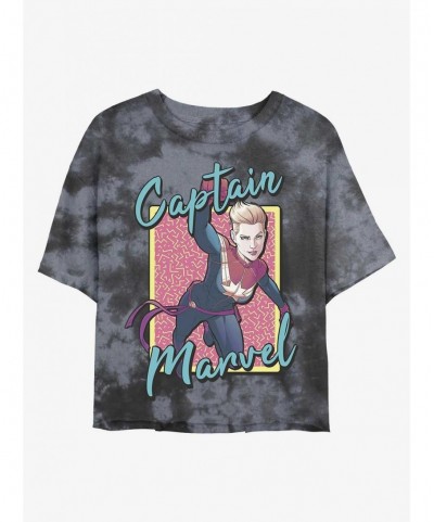 Bestselling Marvel Captain Marvel 90's Captain Tie-Dye Girls Crop T-Shirt $8.96 T-Shirts