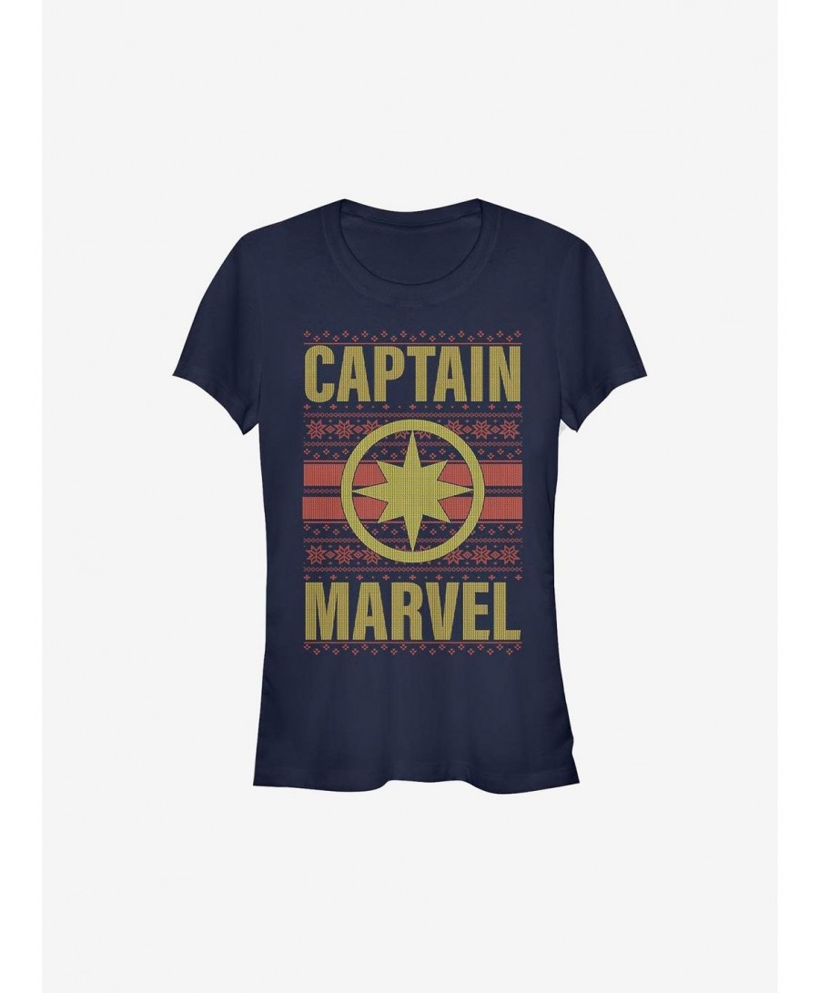 Pre-sale Marvel Captain Marvel Christmas Pattern Sweater Girls T-Shirt $8.96 T-Shirts