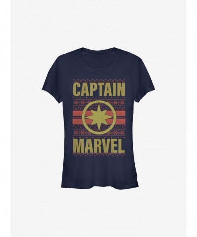 Pre-sale Marvel Captain Marvel Christmas Pattern Sweater Girls T-Shirt $8.96 T-Shirts