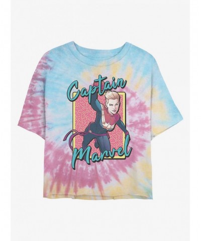 Best Deal Marvel Captain Marvel 90's Captain Marvel Tie Dye Crop Girls T-Shirt $11.03 T-Shirts