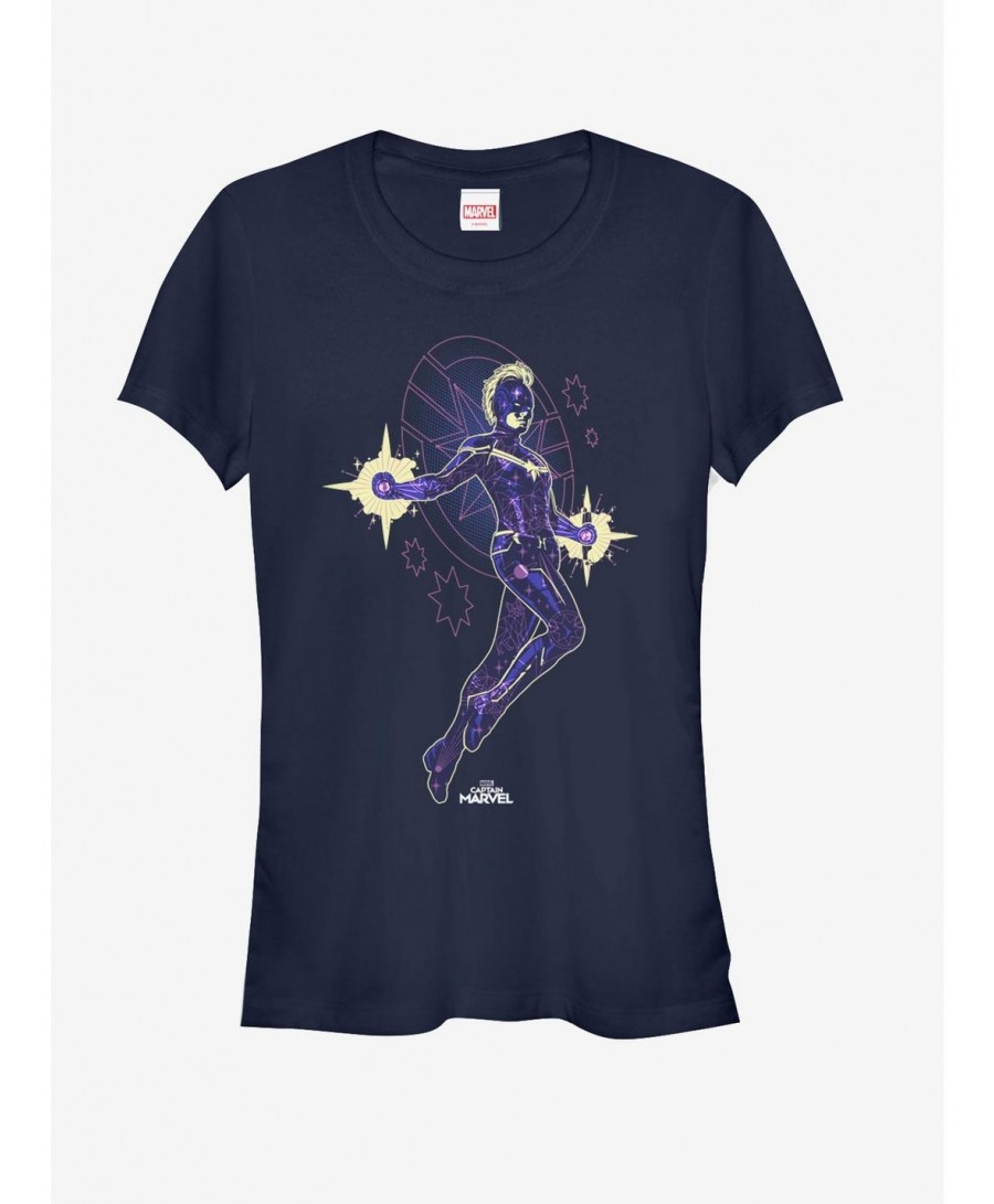 Limited-time Offer Marvel Captain Marvel Flying Star Girls T-Shirt $12.45 T-Shirts