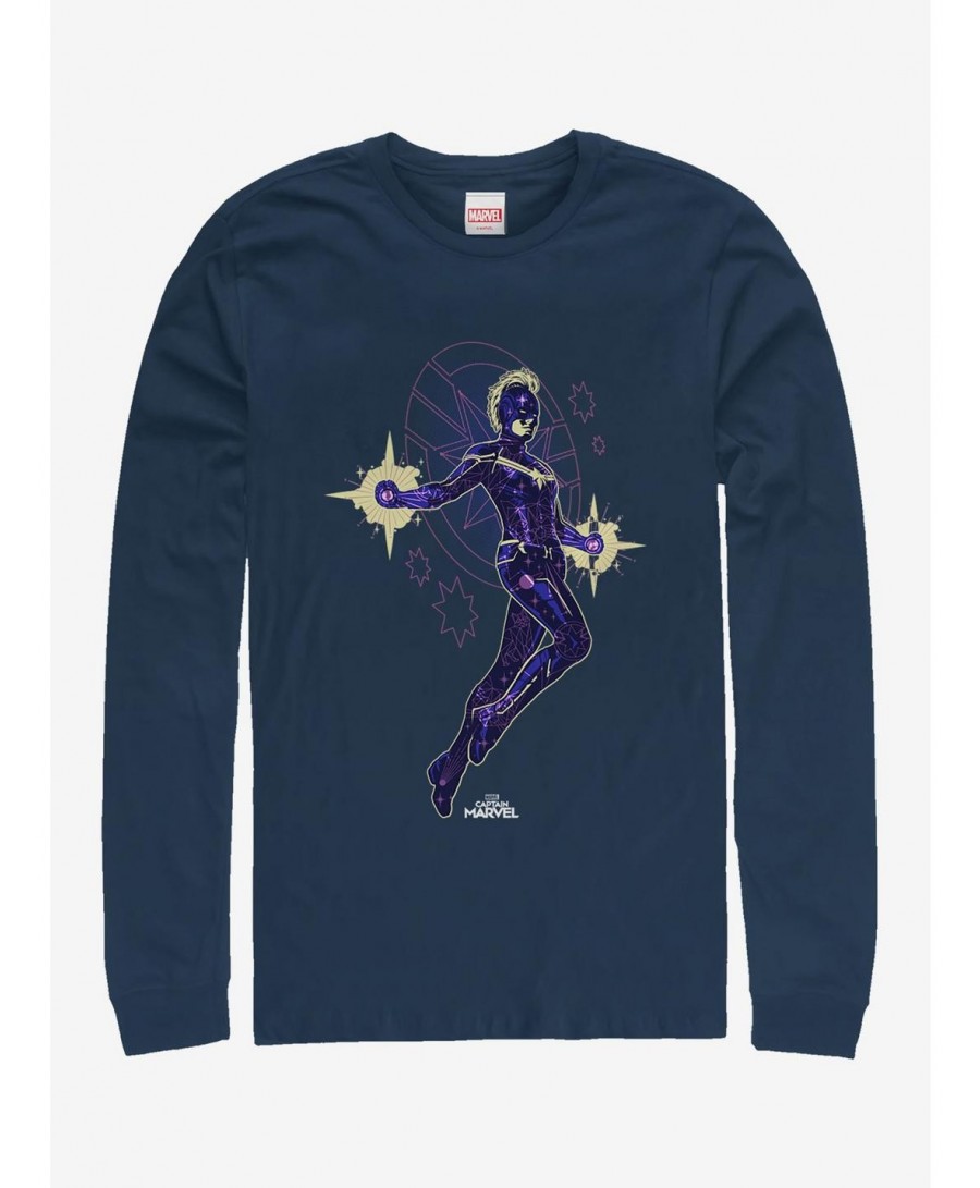 High Quality Marvel Captain Marvel Flying Star Long-Sleeve T-Shirt $16.45 T-Shirts